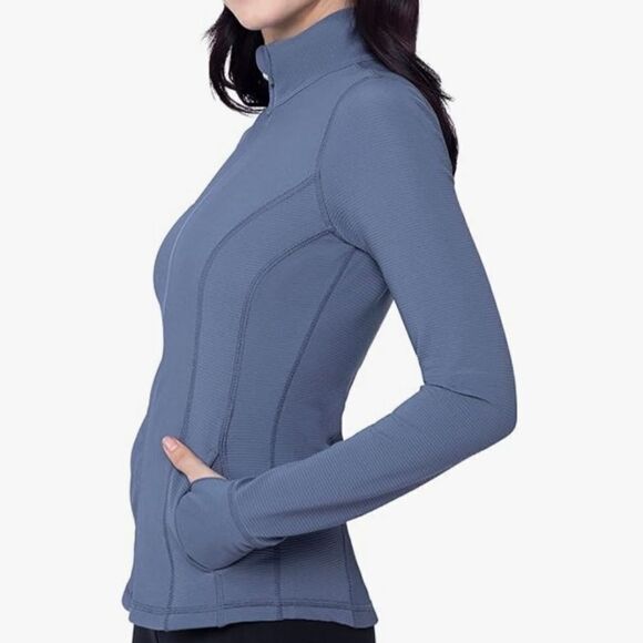 90 Degree By Reflex Womens Blue High Neck Ribbed Performance Jacket - Picture 2 of 16